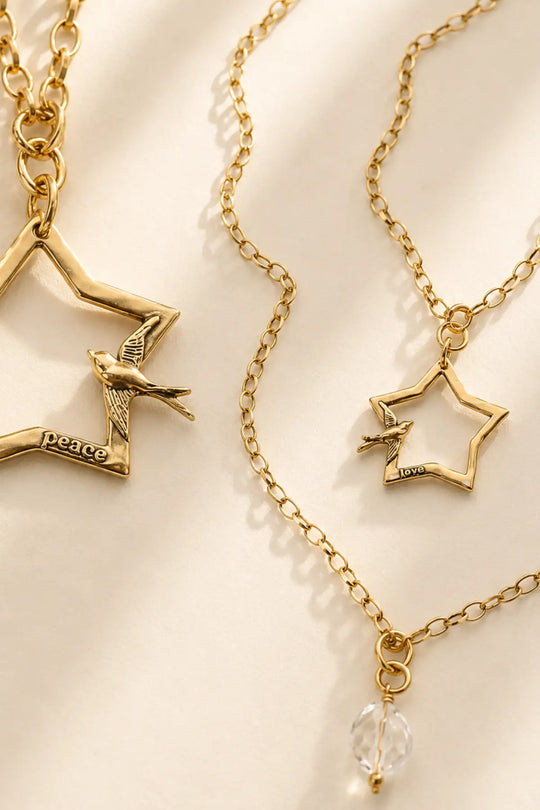 Peace &amp; Love Star and Bird Original Lite Necklace - Antique Gold - original lite