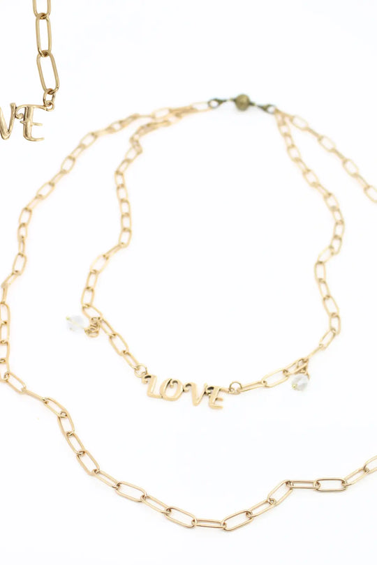 Love Long Chain Necklace - Antique Gold - Long chain