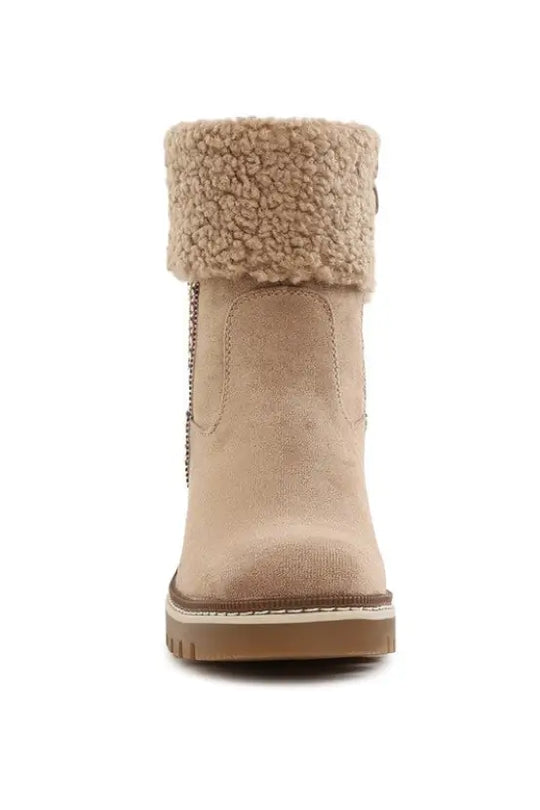 Woolly Faux Fur & Embroidery Detail Boots - Shoes