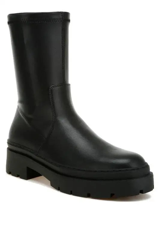 Chunky Faux Leather Calf Boots *More Colors - Black / US-5 / UK-3 / EU-36 - Shoes
