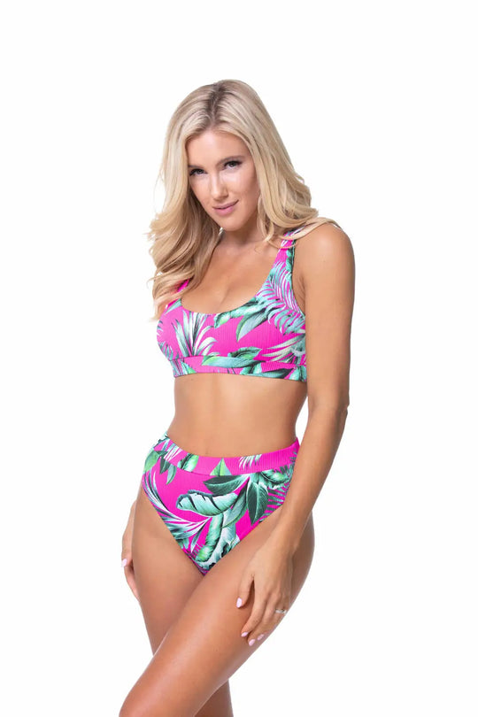 RIBBED ELASTIC BAND BIKINI SET - S / Pink - Bikini