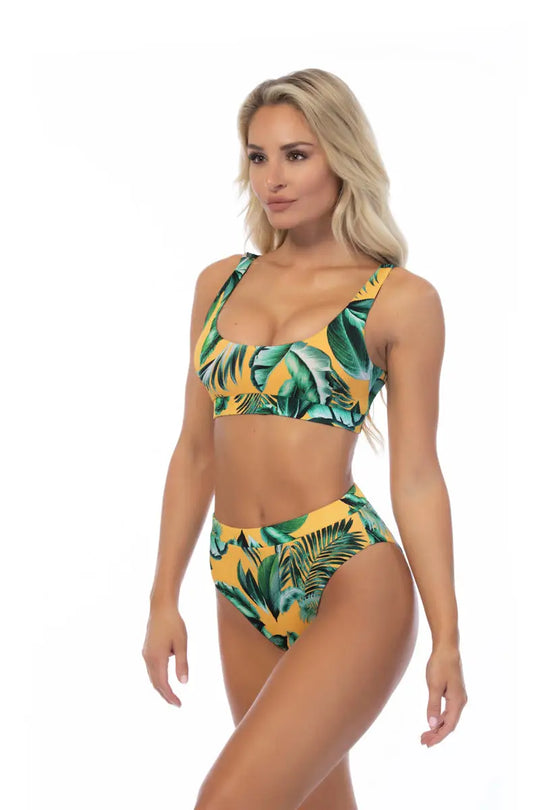 RIBBED ELASTIC BAND BIKINI SET - S / Yellow - Bikini