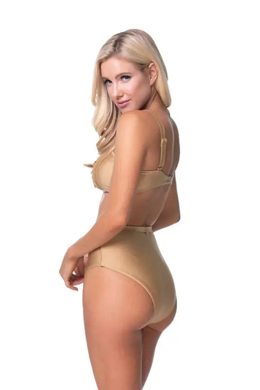 SOLID HIGH WAIST BIKINI SET WITH BELT - Bikini