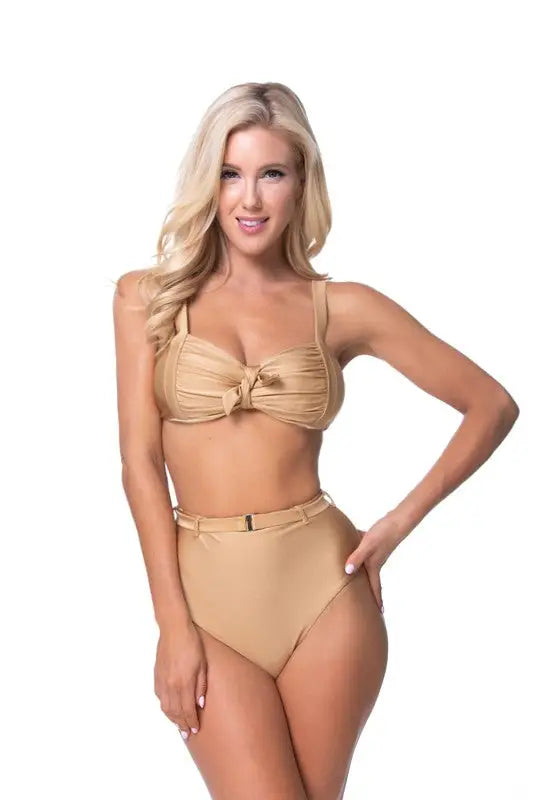 SOLID HIGH WAIST BIKINI SET WITH BELT - S - Bikini