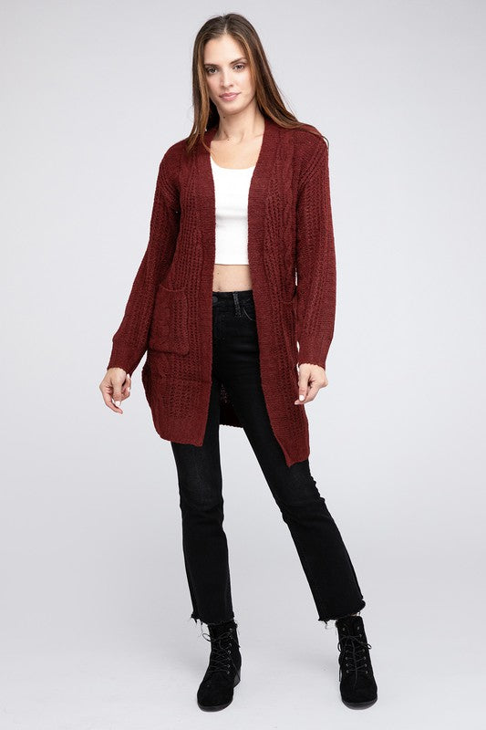 Knitted Open Front Cardigan With Pockets *10 Colors