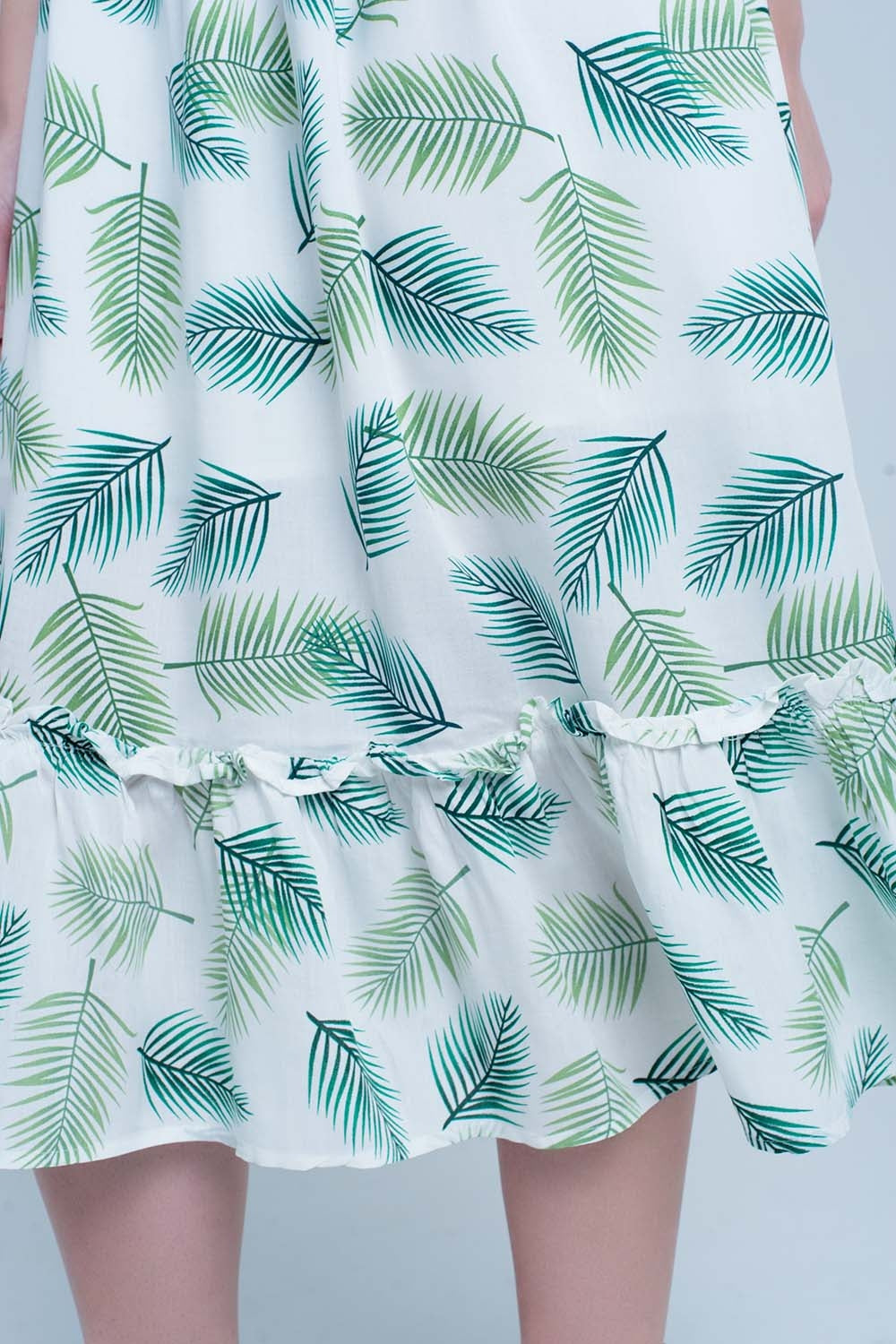 Green Printed Midi Dress with Ruches