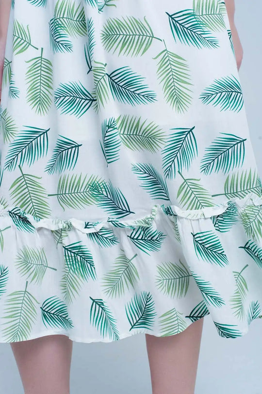 Green Printed Midi Dress with Ruches - Dresses