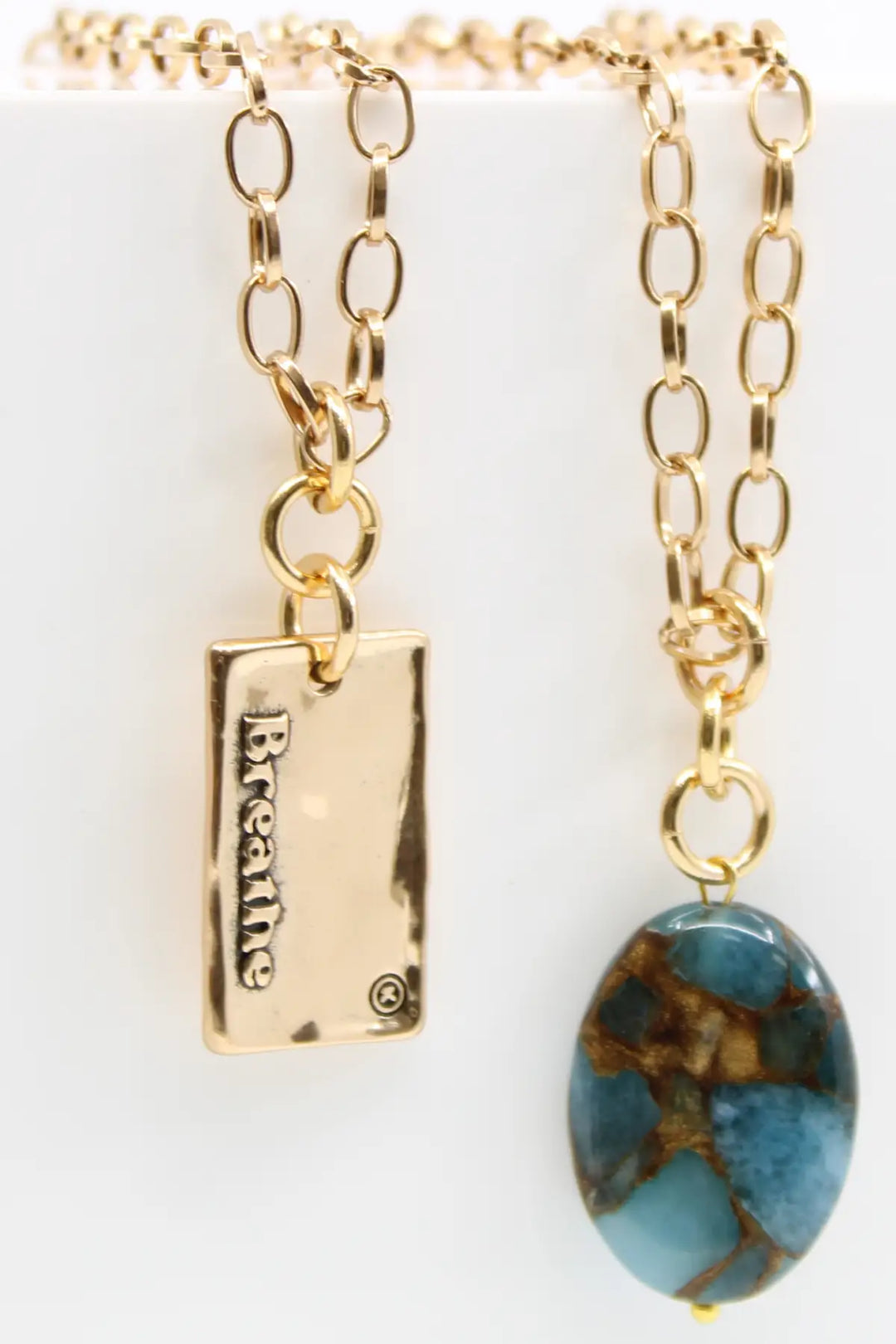 Breathe Original Lite Necklace - Antique Gold / Aqua Quartz - original lite