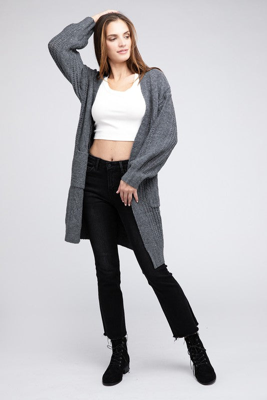 Knitted Open Front Cardigan With Pockets *10 Colors