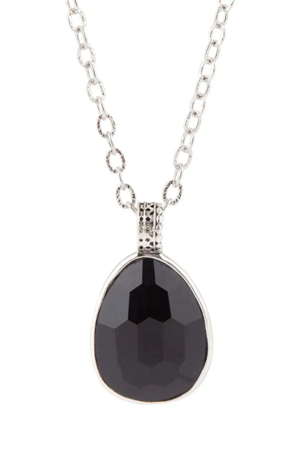 Black Onyx and Sterling Silver Teardrop Pendant Necklace - MELISSA JEAN