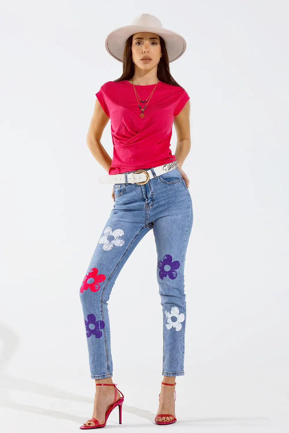 5 Pocket Jeans skinny With Flower Detail - Jeans