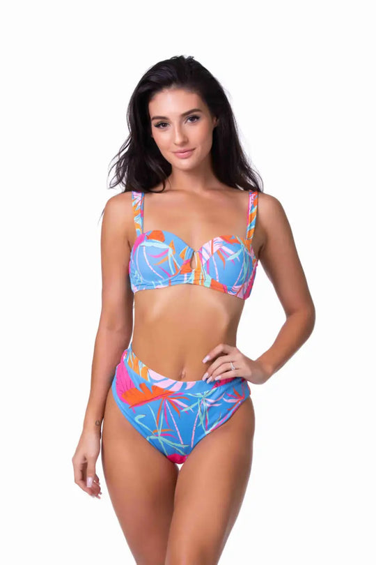 BLUE TROPICAL UNDERWIRE HIGH WAIST BIKINI SET - M - Bikini