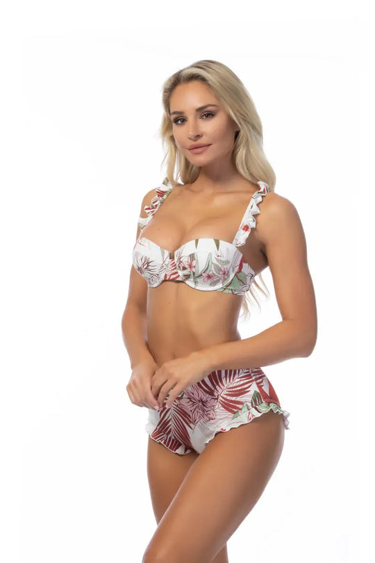 TROPICAL RUFFLE TRIM UNDERWIRE BIKINI SET - L - Bikini