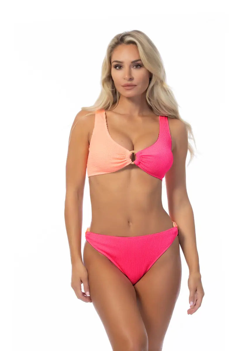 TEXTURED TWO TONE RING ACCENT BIKINI SET - S - Bikini