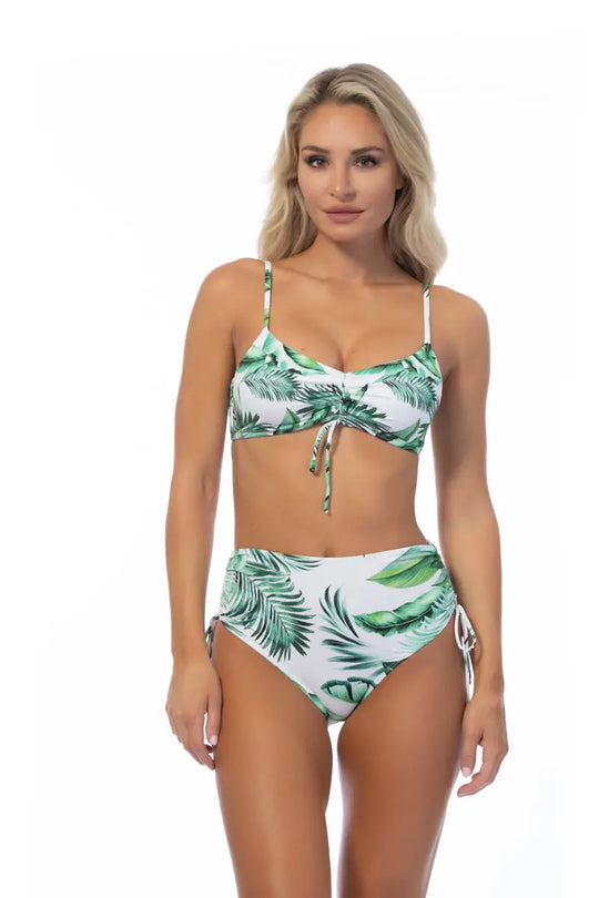 TROPICAL LEAF RUCHING DETAIL BIKINI SET - S - Bikini