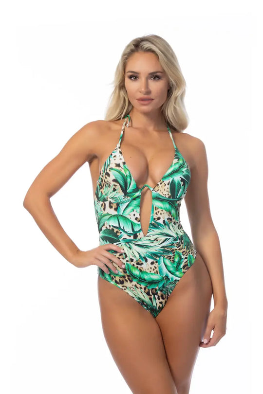 TROPICAL WILD UNDERWIRE ONE PIECE SWIMSUIT - S / Green - One Piece