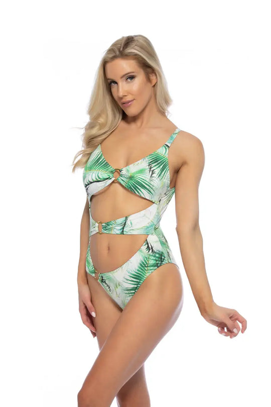 TROPICAL RING ACCENT CUTOUT ONE PIECE SWIMSUIT - One Piece