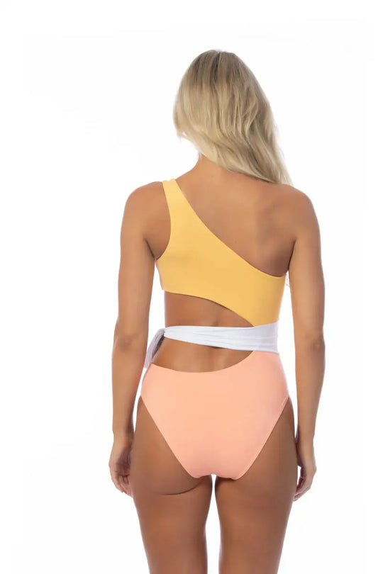 COLOR BLOCKING ONE SHOULDER CUTOUT ONE PIECE - One Piece