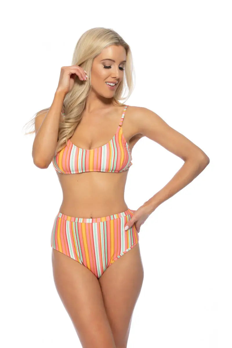 COLORFUL STRIPE HIGH WAIST BIKINI SET - S - Bikini