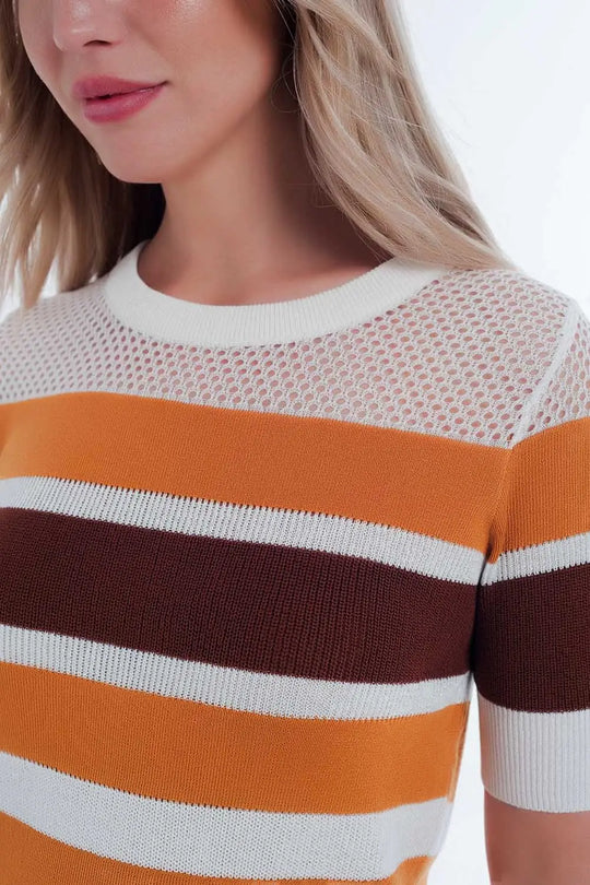 Mustard striped open knit sweater - Sweaters