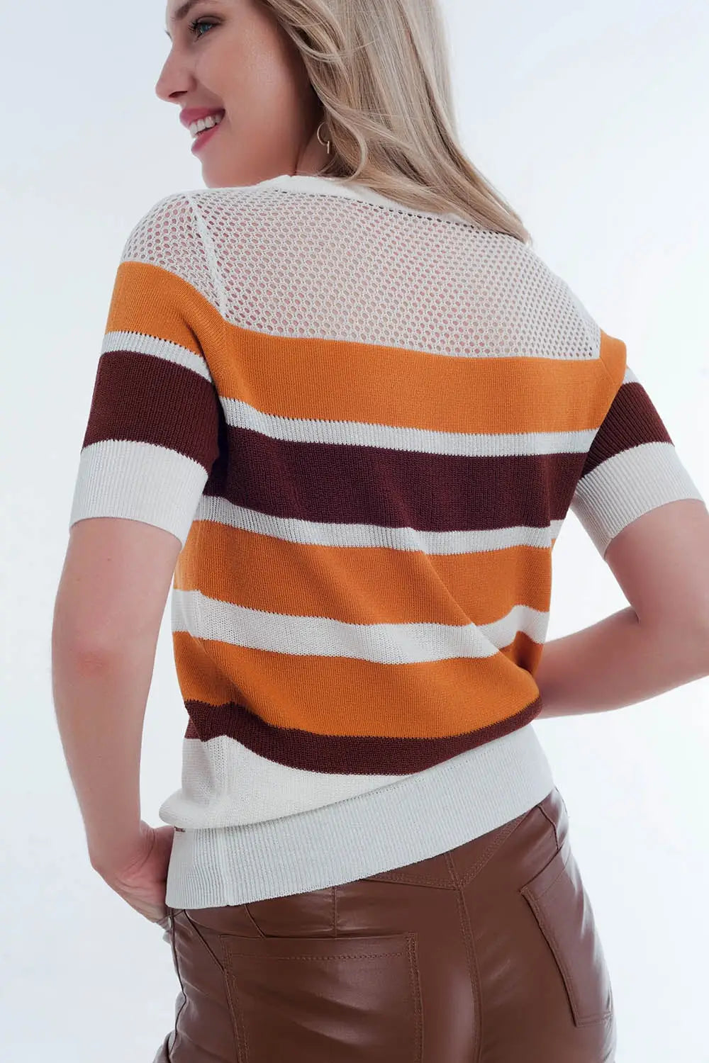 Mustard striped open knit sweater - Sweaters