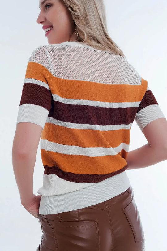 Mustard striped open knit sweater - Sweaters