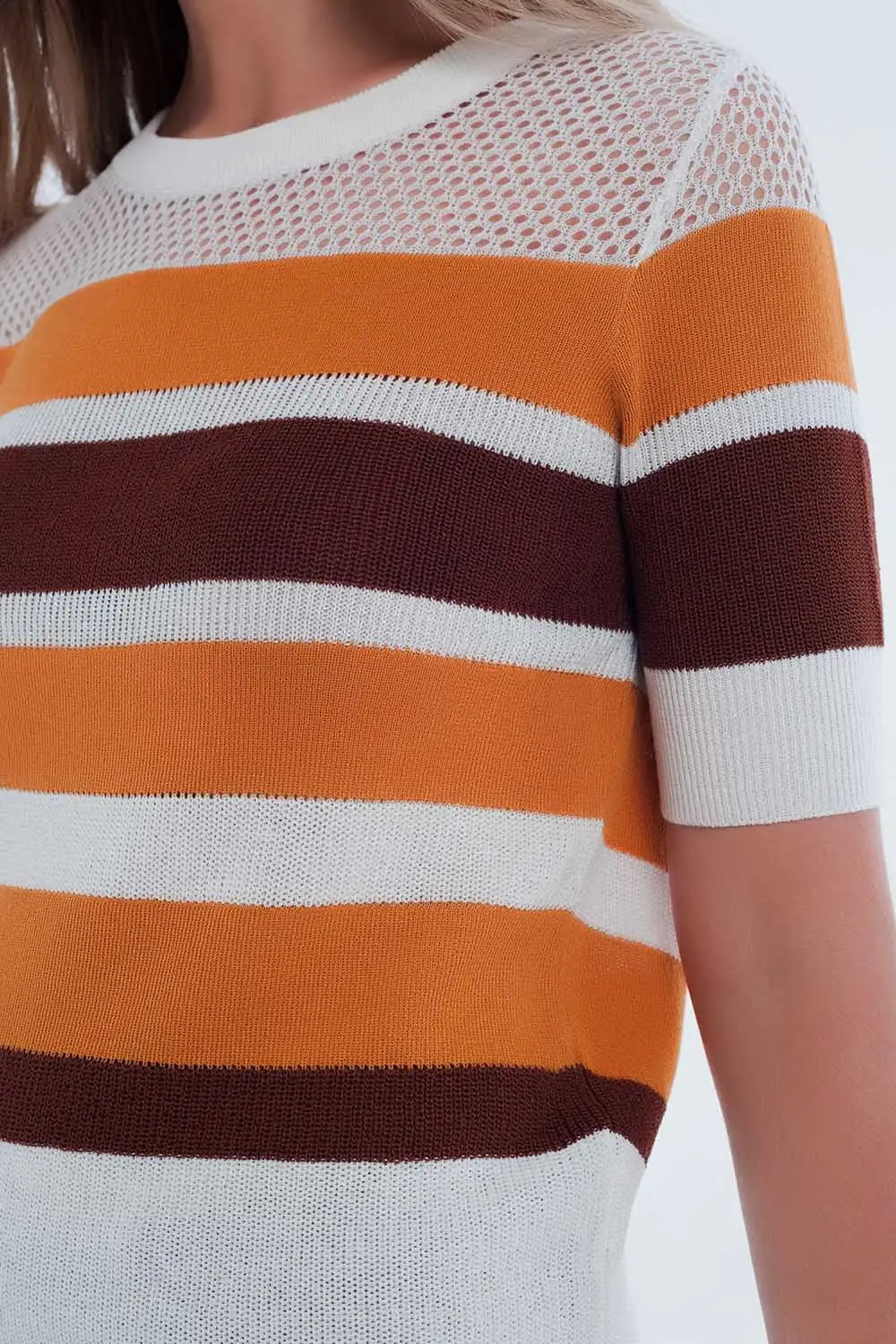 Mustard striped open knit sweater - Sweaters