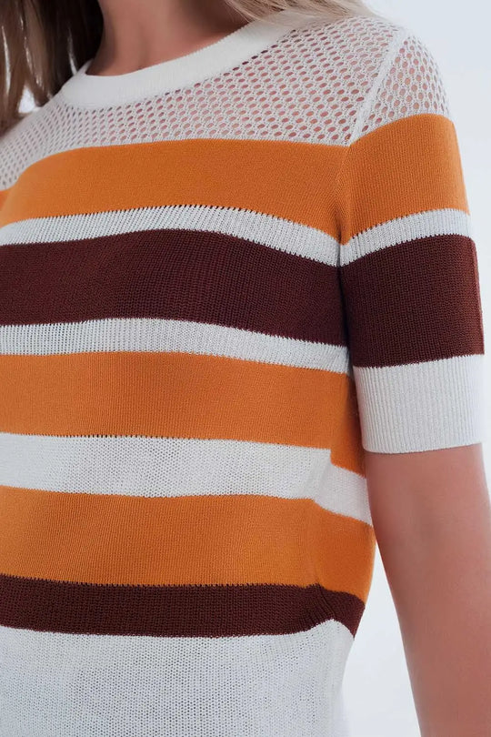 Mustard striped open knit sweater - Sweaters