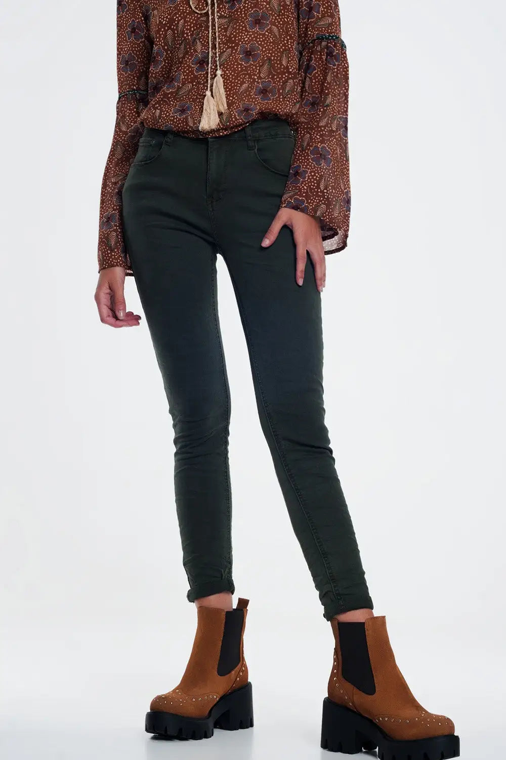 high waist skinny jeans in Khaki - Colored Jeans