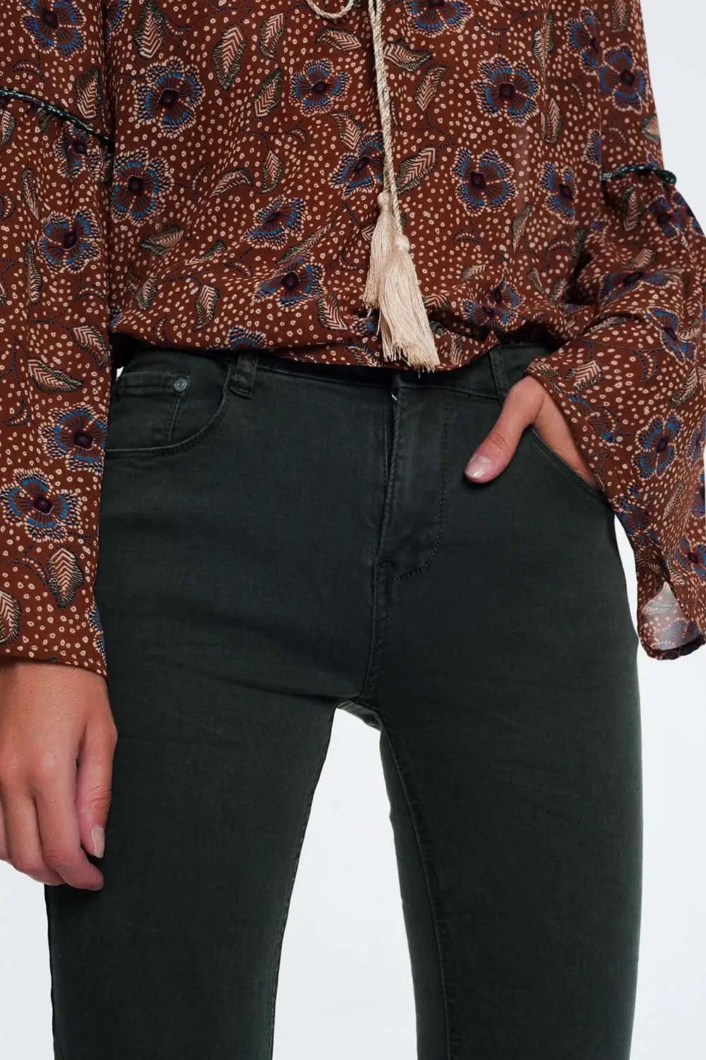 high waist skinny jeans in Khaki - Colored Jeans