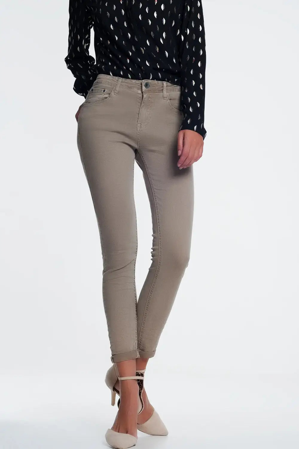 high waist skinny jeans in beige - Colored Jeans