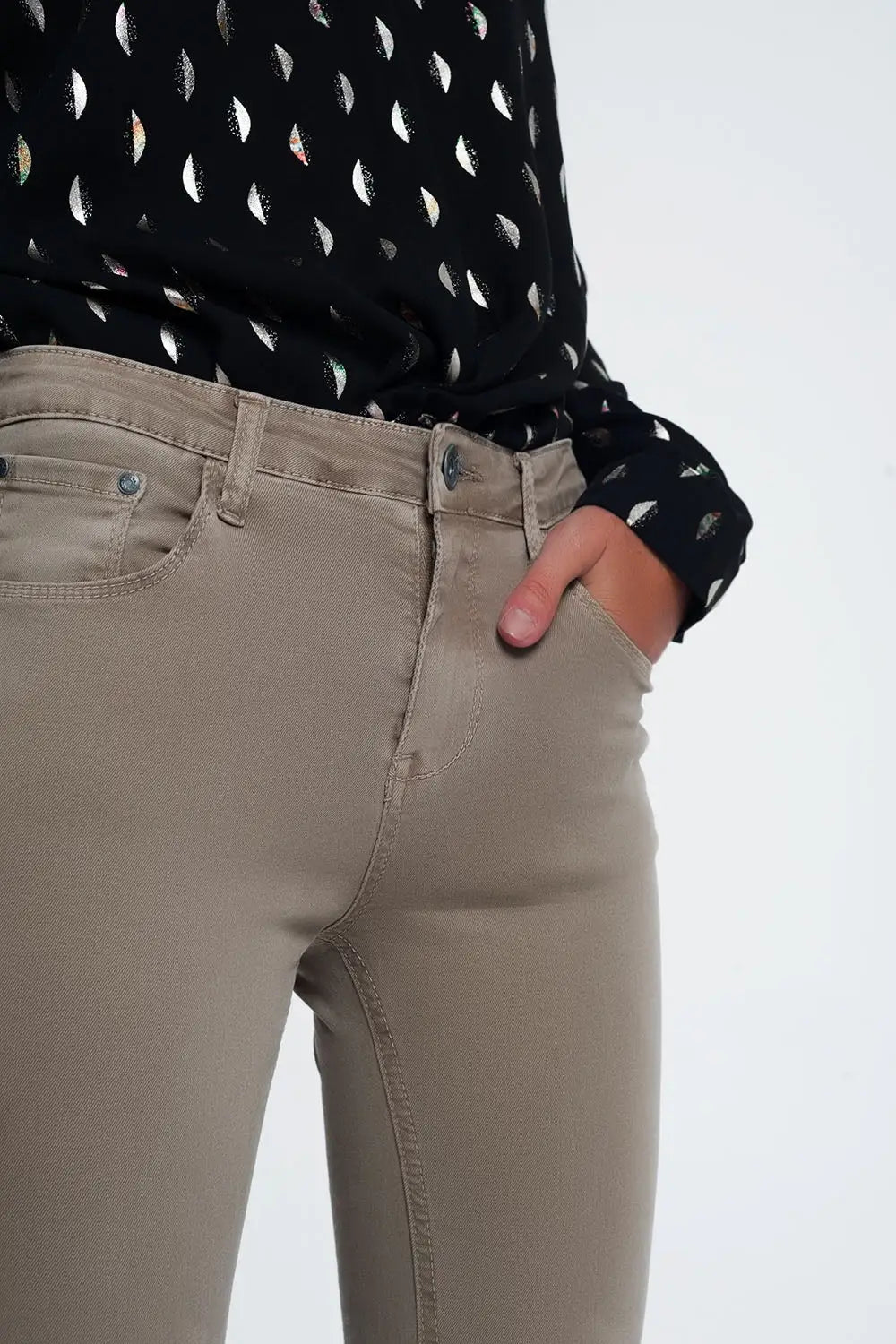 high waist skinny jeans in beige - Colored Jeans