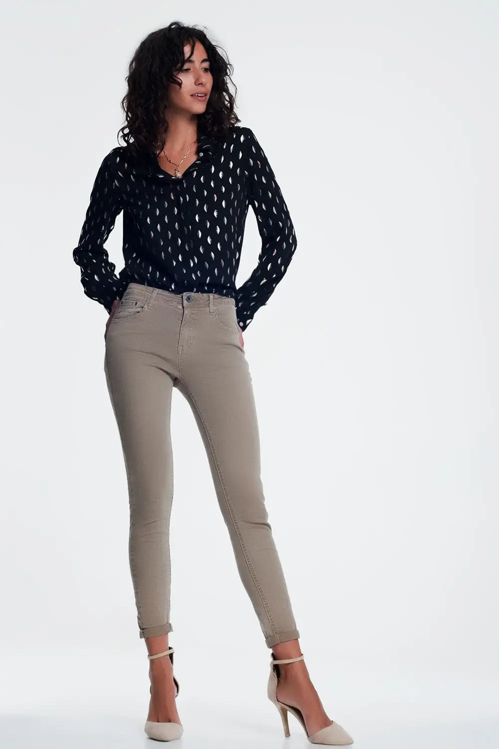 high waist skinny jeans in beige - Colored Jeans