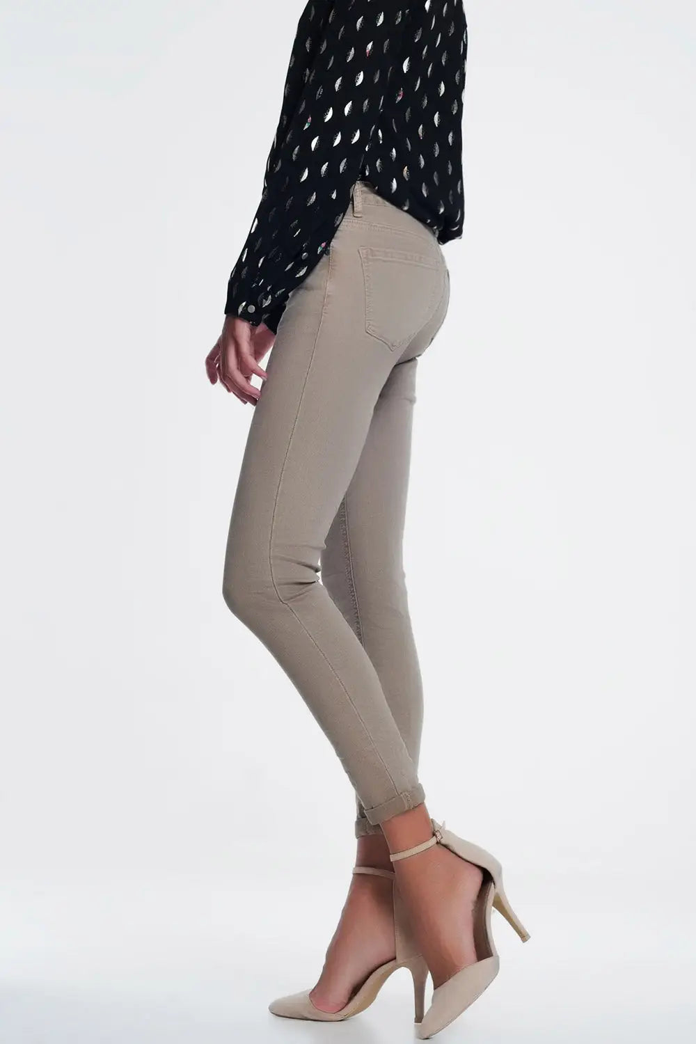high waist skinny jeans in beige - Colored Jeans