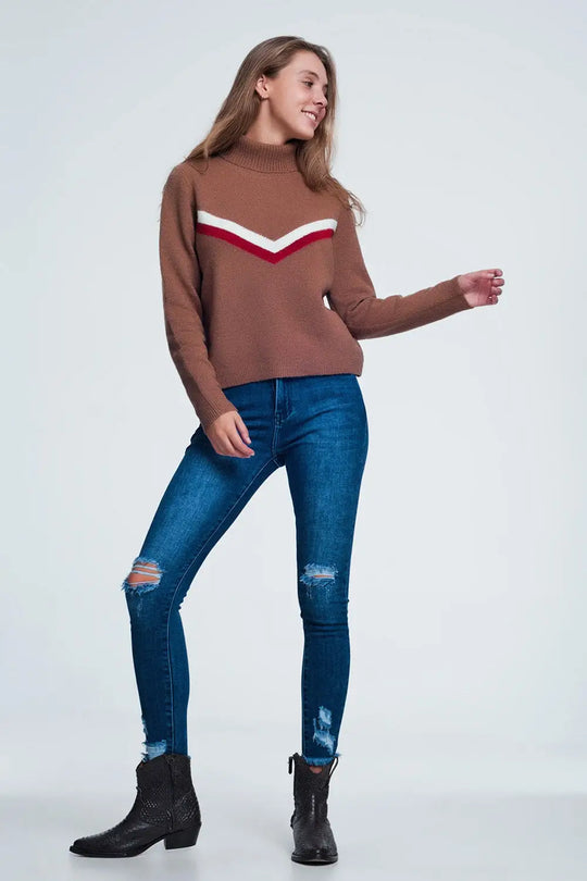 sweater with chevron detail in brown - Sweaters