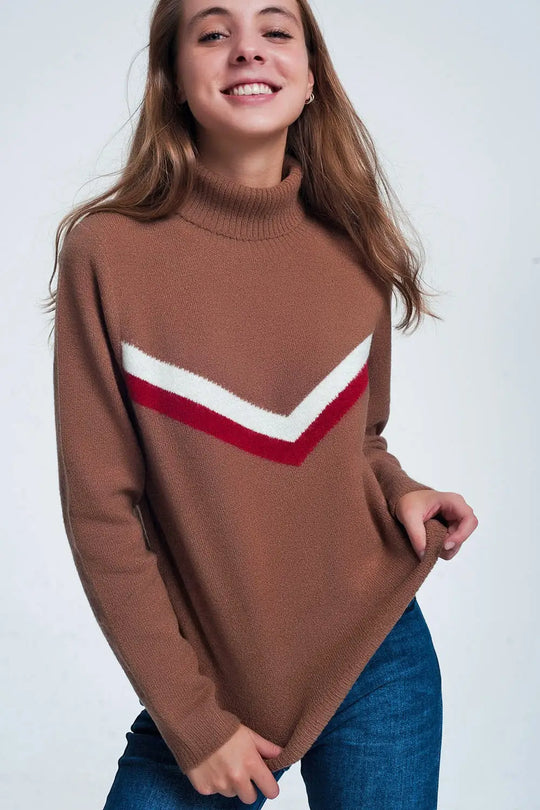 sweater with chevron detail in brown - Sweaters