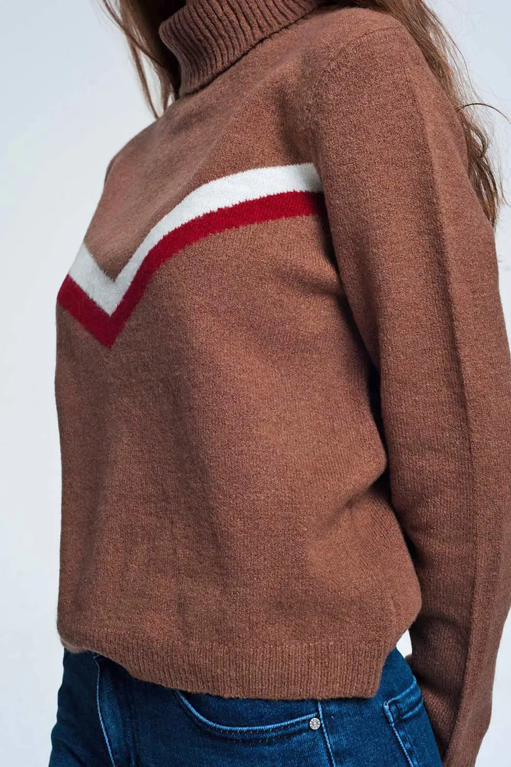 sweater with chevron detail in brown - Sweaters