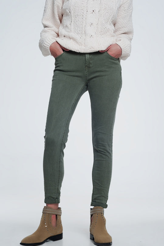 High waisted skinny jeans in green