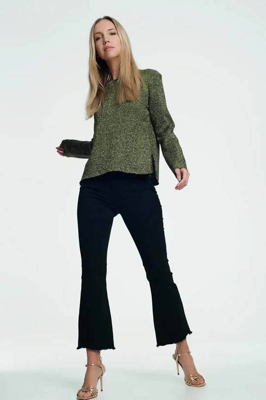 High rise raw hem flared jeans in black - Colored Jeans
