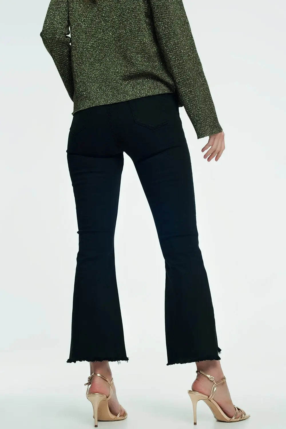High rise raw hem flared jeans in black - Colored Jeans