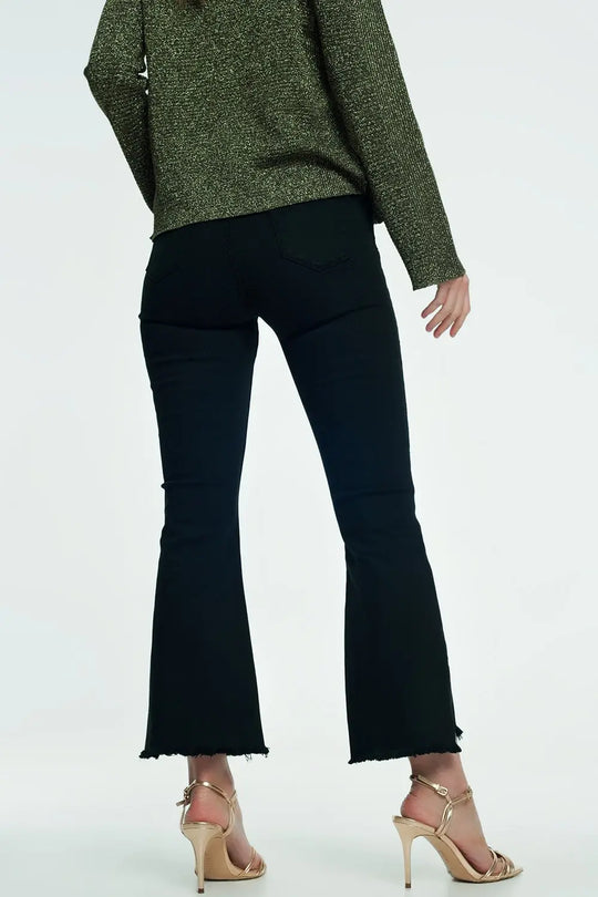 High rise raw hem flared jeans in black - Colored Jeans