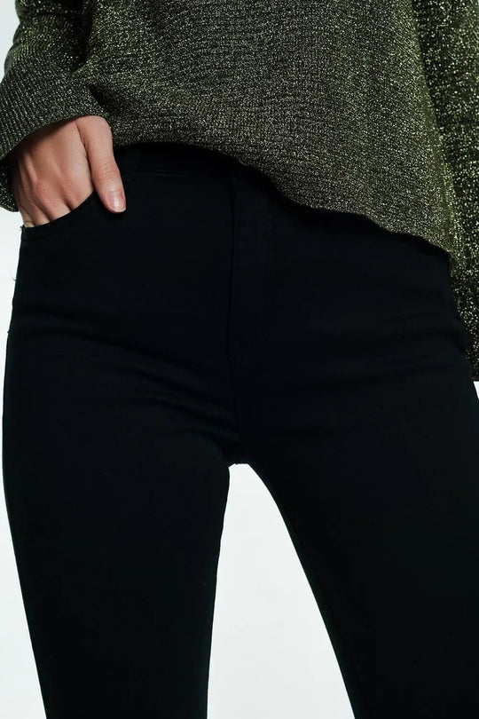 High rise raw hem flared jeans in black - Colored Jeans