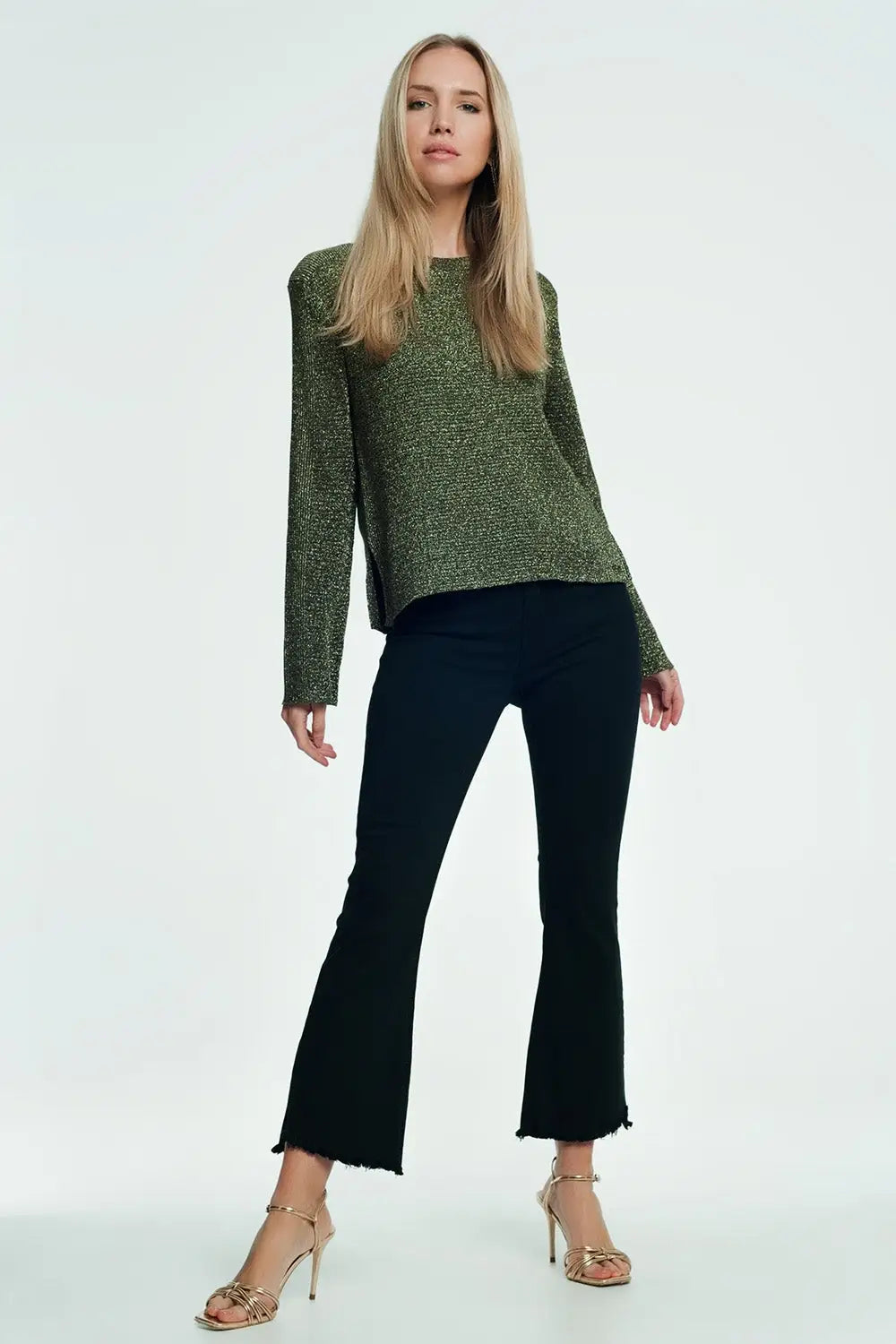 High rise raw hem flared jeans in black - Colored Jeans