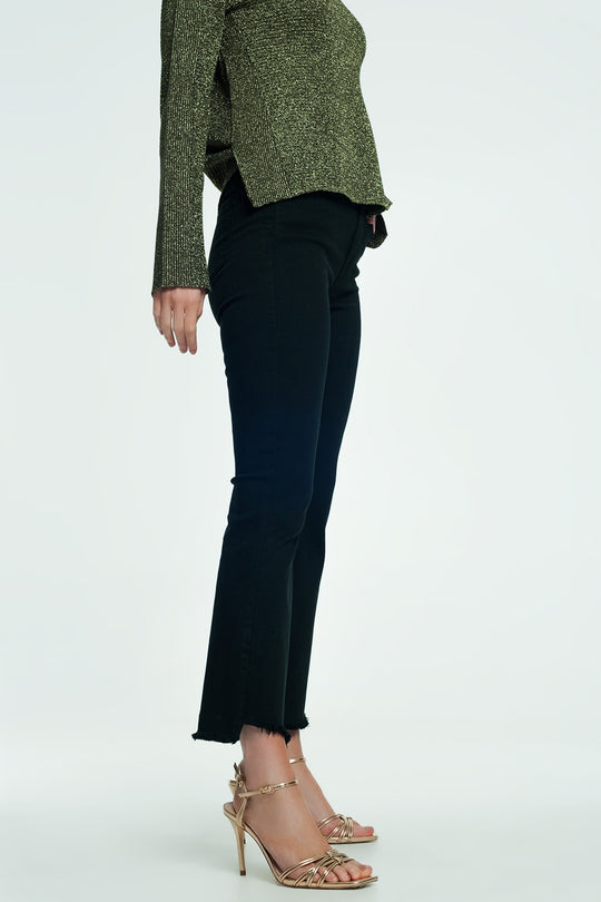High rise raw hem flared jeans in black