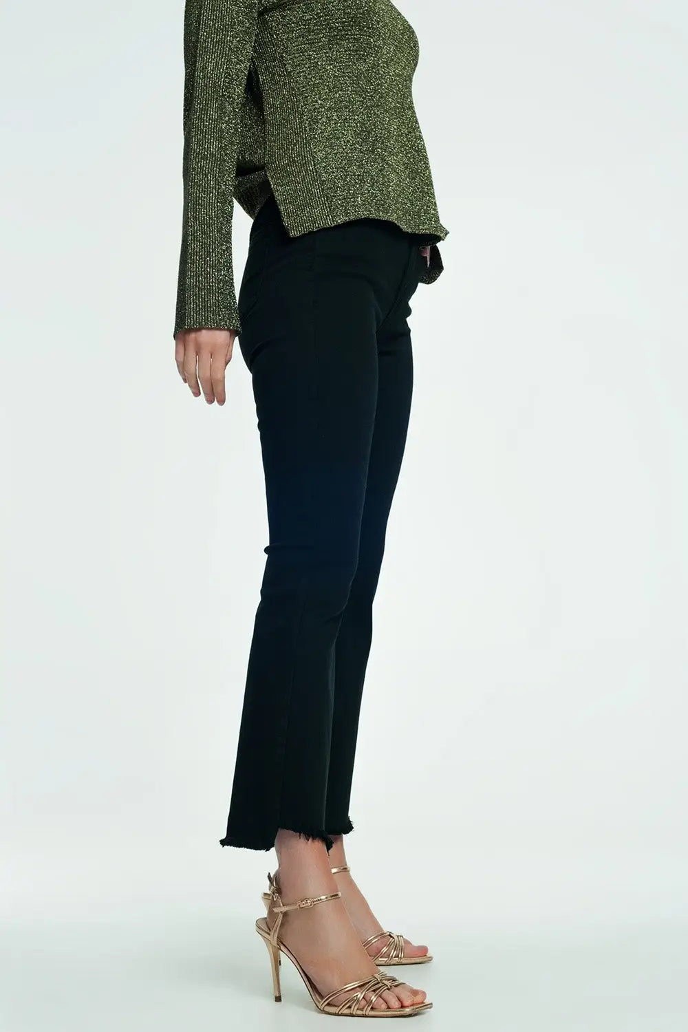 High rise raw hem flared jeans in black - Colored Jeans