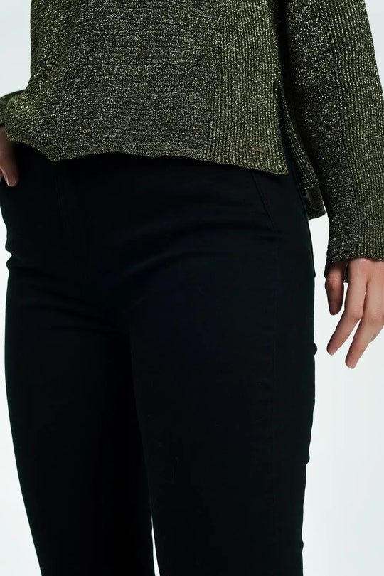 High rise raw hem flared jeans in black - Colored Jeans