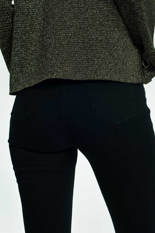 High rise raw hem flared jeans in black