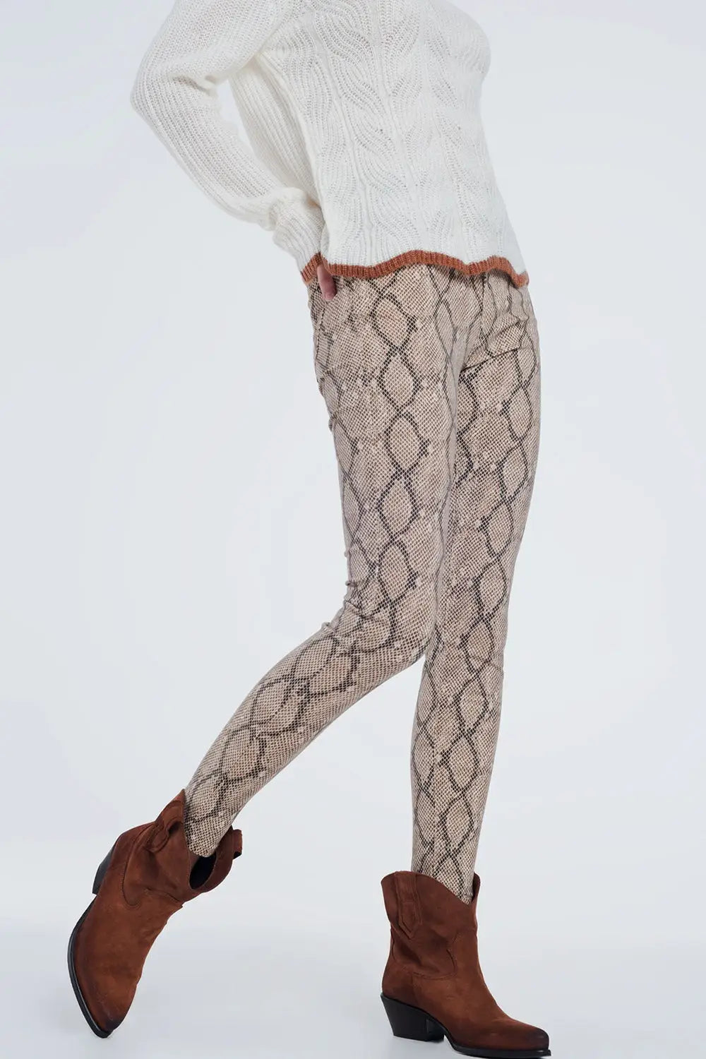 Camel coloured pants with pattern - Colored Jeans
