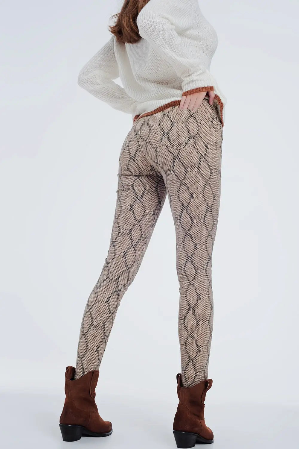 Camel coloured pants with pattern - Colored Jeans