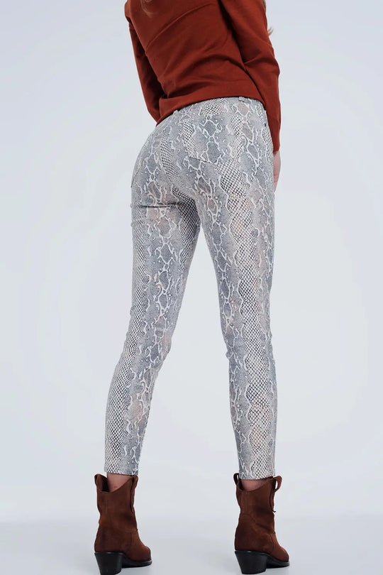 beige coloured pants with snake print - Colored Jeans